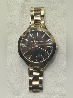 Michael Kors MK3535 Gold Tortoise Shell Crystal Watch New Battery